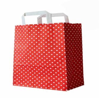 PGV Paper Bags with Flat Handles, Dots, Red (32 + 12 x 40 cm, 50 pcs.)