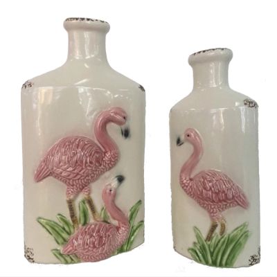 Pastel Flamingo Origami Ceramic Table Vases, 2-Piece Set
