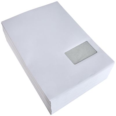 Securitex C4 Mailing Envelopes (324 × 229 × 3 mm), Self-Adhesive with Window, White, 130 gsm, Tear-Resistant and Opaque, 100 Count