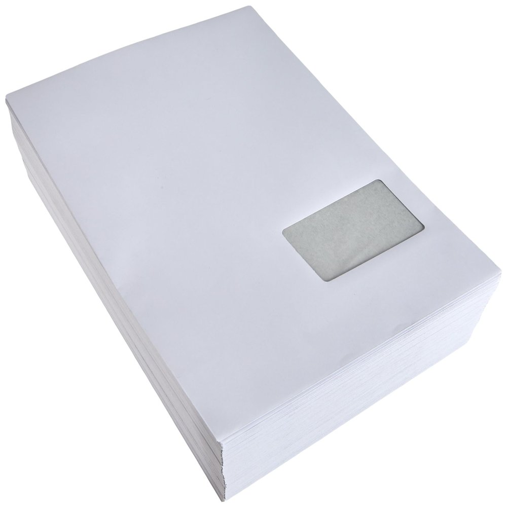Securitex C4 Mailing Envelopes (324 × 229 × 3 mm), Self-Adhesive with Window, White, 130 gsm, Tear-Resistant and Opaque, 100 Count