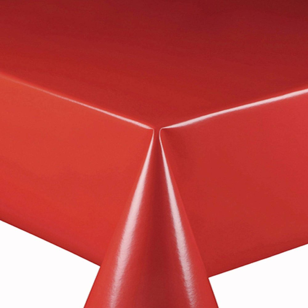 Red Smooth Solid Oilcloth Tablecloth, Width and Length Selectable, 130 x 490 cm, Rectangular, Wipe-Clean