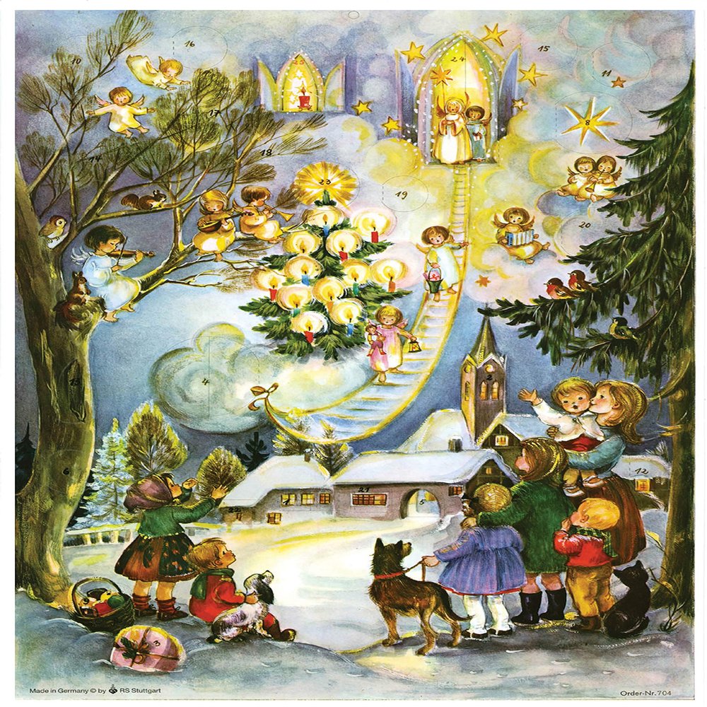 Nostalgic Advent Calendar with Pictures and Glitter “See the Ladder to Heaven”