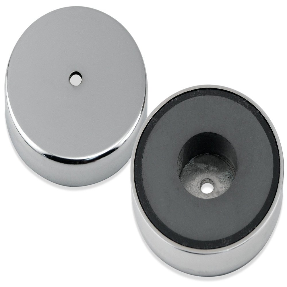 Master Magnetics RB85CX2 Magnetic Closure with Round Base, 0.8 cm Center Hole, Chrome Plate, 9.5 cm Diameter, 1.3 cm Thick, 110 lb, Silver (2-Pack)