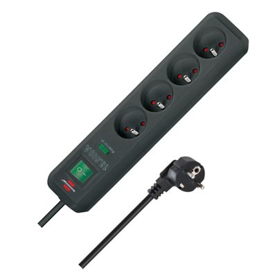 Brennenstuhl Eco Power Strip, 4 Outlets, 1.4 m, Surge Protection 13,500 A, Black, 1159701