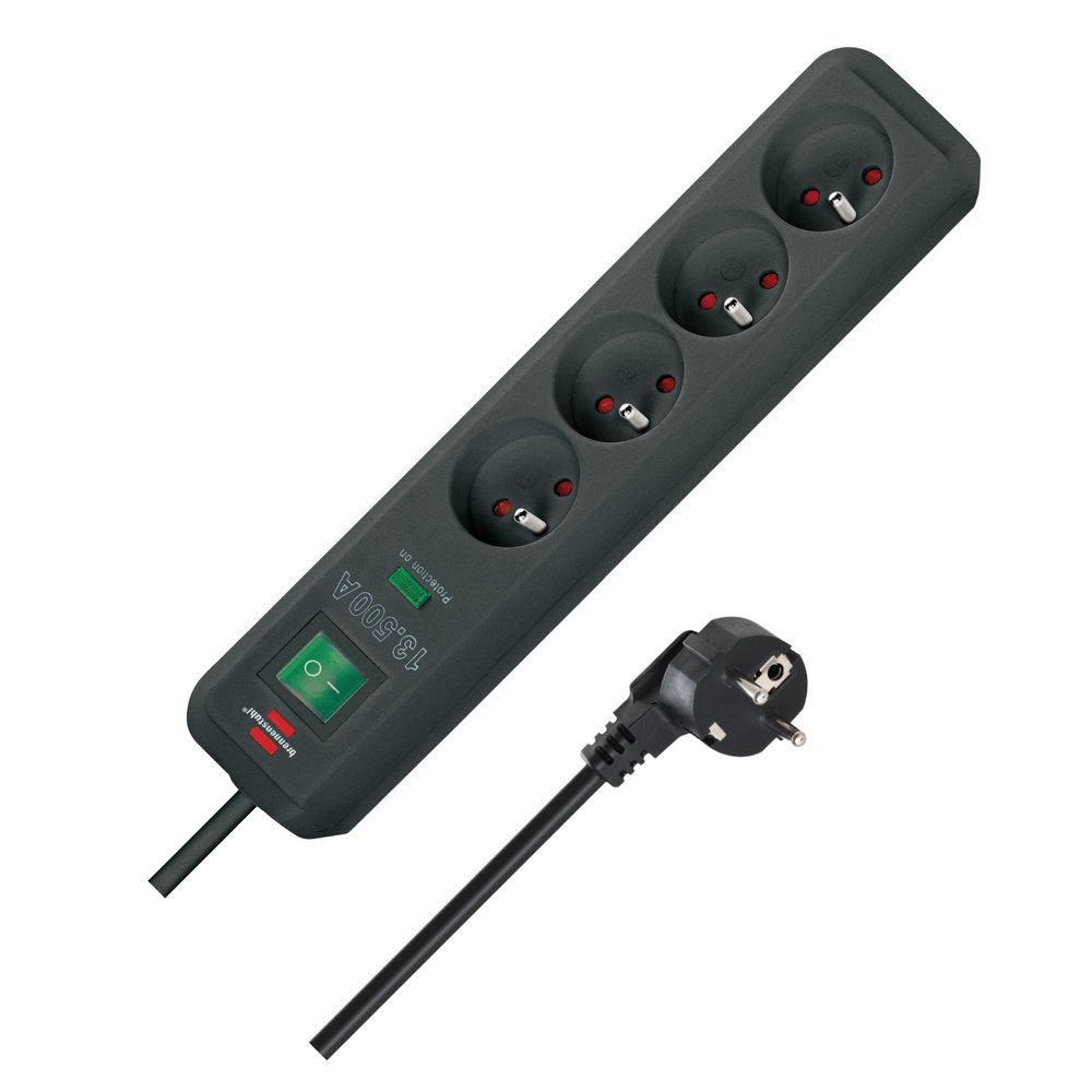 Brennenstuhl Eco Power Strip, 4 Outlets, 1.4 m, Surge Protection 13,500 A, Black, 1159701