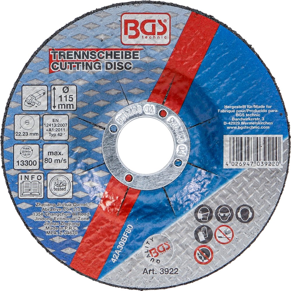 BGS 3922 | Metal Cut-Off Wheel | 115 x 2.5 x 22.2 mm | Type 42