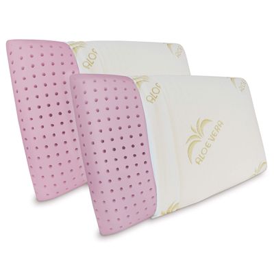 Baldiflex Pair of Eco-Friendly Natural Memory Foam Pillows, ECOflower, 13 cm High, Aloe Vera Cover