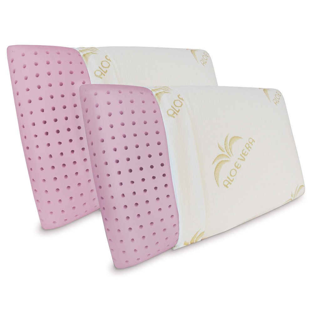Baldiflex Pair of Eco-Friendly Natural Memory Foam Pillows, ECOflower, 13 cm High, Aloe Vera Cover
