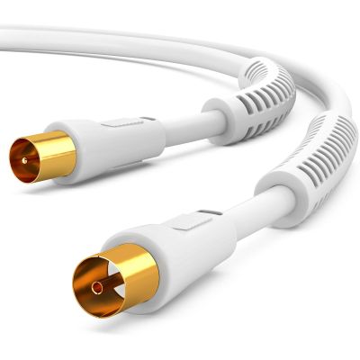 HB-DIGITAL 5 m TV Antenna Cable, IEC Plug to IEC Socket, Coaxial, HDTV, 4-Fold Shielding, 2 Ferrite Cores, DVB-T/T2, DAB, White