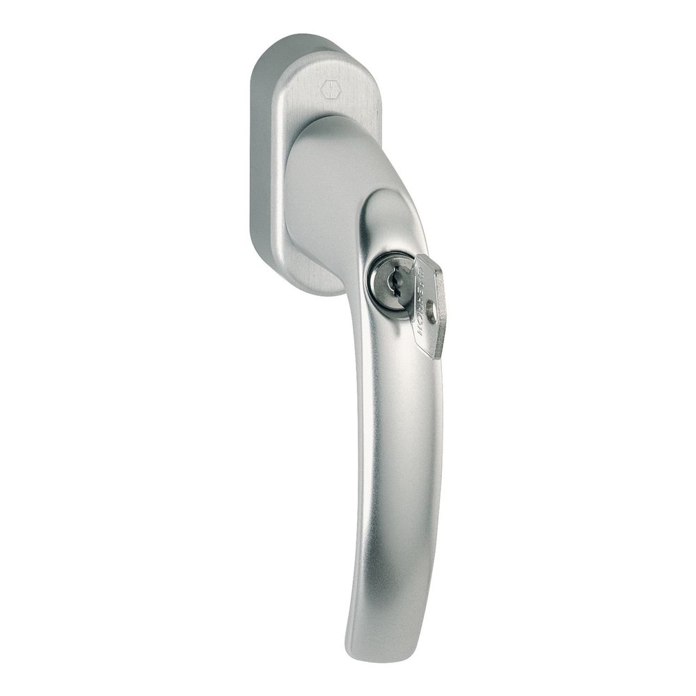 HOPPE Atlanta Window Handle, 7 x 37 mm Spindle, Locking Cylinder RC 2, Silver, 2545451