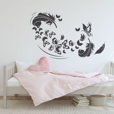 GRAZDesign Bedroom Feather & Butterflies Wall Decal, Dark Gray, 48 x 30 cm