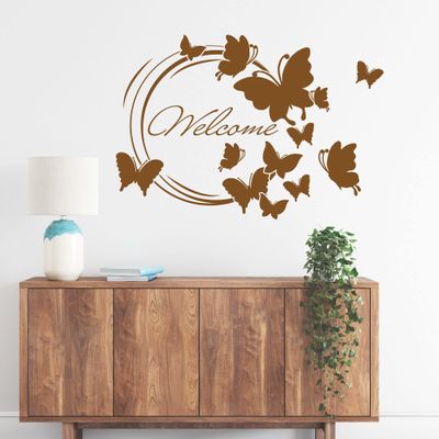 GRAZDesign Hallway Welcome Butterfly Wall Decal, Welcome Quote, 58 x 40 cm, 054 Turquoise