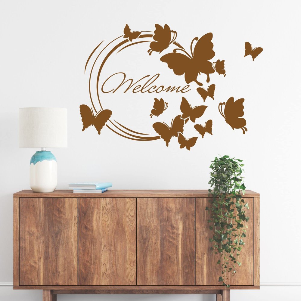GRAZDesign Hallway Welcome Butterfly Wall Decal, Welcome Quote, 58 x 40 cm, 054 Turquoise