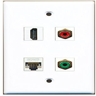RiteAV Wall Plate, 1 HDMI Port, 1 Red RCA Port, 1 Green RCA Port, 1 Cat5e Ethernet Port, White