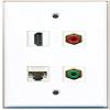 RiteAV Wall Plate, 1 HDMI Port, 1 Red RCA Port, 1 Green RCA Port, 1 Cat5e Ethernet Port, White view 1