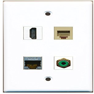 RiteAV 1-Port HDMI, 1-Port Green RCA, 1-Port RJ11/RJ12 Telephone, 1-Port Shielded Cat6 Ethernet Wall Plate, Beige