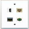 RiteAV 1-Port HDMI, 1-Port Green RCA, 1-Port RJ11/RJ12 Telephone, 1-Port Shielded Cat6 Ethernet Wall Plate, Beige view 1