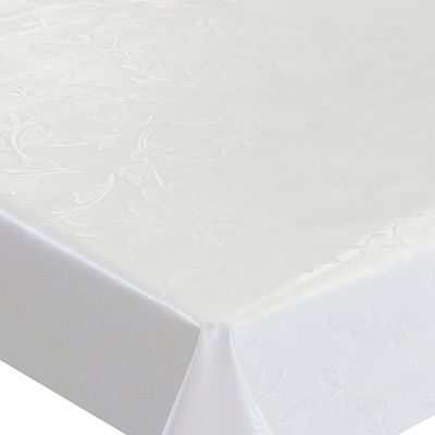 Oilcloth Tablecloth, Floral/Solid White, Custom Width & Length, 120 x 110 cm, Square, Embossed, Wipe-Clean