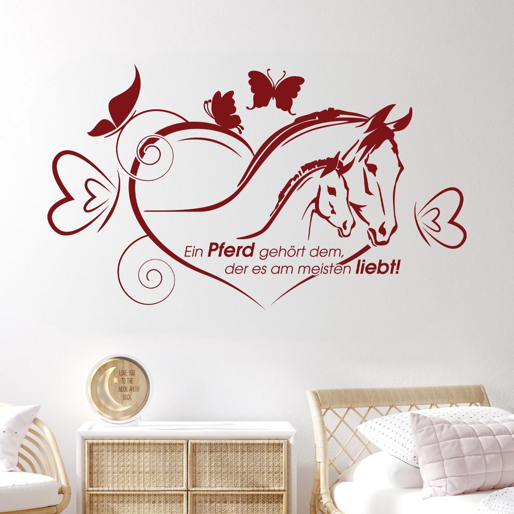 GRAZDesign Wall Decal Horse with Foal, Quote, Kids' Room Horse Farm, 97 x 57 cm / 053 Light Blue
