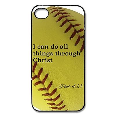 Yellow iPhone 4/4S Case with Softball Baseball Bible Verse