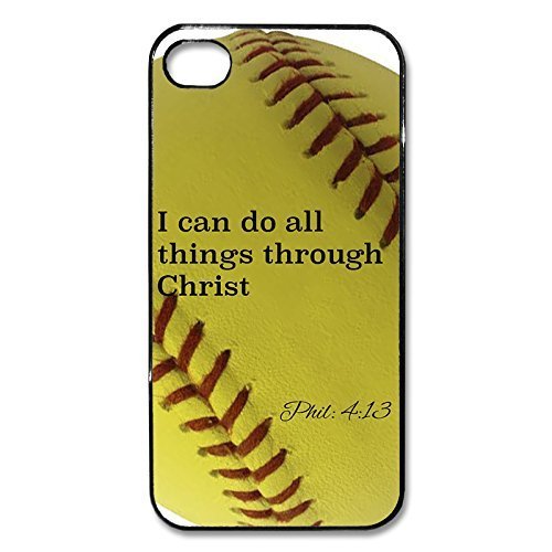 Yellow iPhone 4/4S Case with Softball Baseball Bible Verse