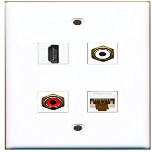 RiteAV Wall Plate, 1 HDMI Port, 1 Red RCA Port, 1 White RCA Port, 1 Cat6 Ethernet Port, White