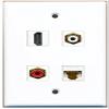 RiteAV Wall Plate, 1 HDMI Port, 1 Red RCA Port, 1 White RCA Port, 1 Cat6 Ethernet Port, White view 1