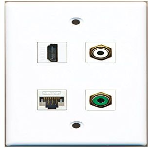RiteAV Wall Plate, 1 HDMI, 1 White RCA, 1 Green RCA, 1 Cat5e Ethernet, White