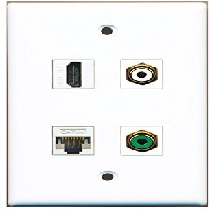 RiteAV Wall Plate, 1 HDMI, 1 White RCA, 1 Green RCA, 1 Cat5e Ethernet, White