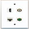 RiteAV Wall Plate, 1 HDMI, 1 White RCA, 1 Green RCA, 1 Cat5e Ethernet, White view 1