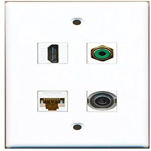 RiteAV Wall Plate, 1-Port HDMI, 1-Port Green RCA, 1-Port 3.5 mm, 1-Port Cat6 Ethernet, White