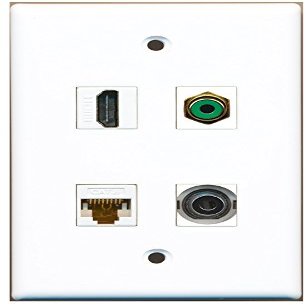 RiteAV Wall Plate, 1-Port HDMI, 1-Port Green RCA, 1-Port 3.5 mm, 1-Port Cat6 Ethernet, White