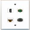 RiteAV Wall Plate, 1-Port HDMI, 1-Port Green RCA, 1-Port 3.5 mm, 1-Port Cat6 Ethernet, White view 1