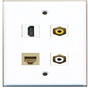RiteAV 1-Port HDMI, 1-Port RCA White, 1-Port RCA Yellow, 1-Port RJ11/RJ12 Telephone Beige Wall Plate