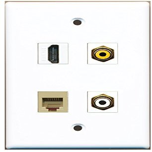 RiteAV 1-Port HDMI, 1-Port RCA White, 1-Port RCA Yellow, 1-Port RJ11/RJ12 Telephone Beige Wall Plate