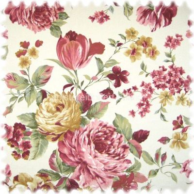 Flora Peony Upholstery Fabric, English Linen Look