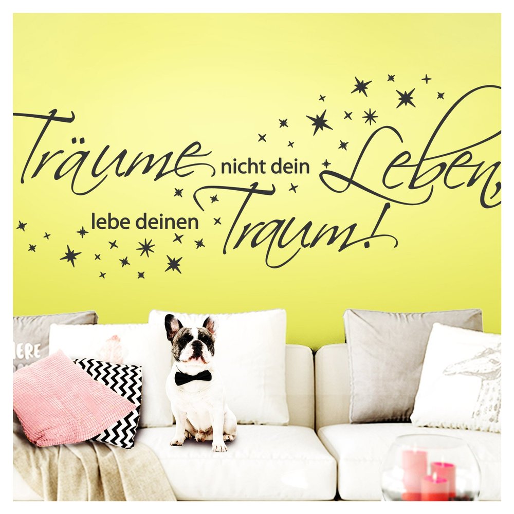 Grandora Wall Decal “Don’t Dream Your Life, Live Your Dream!” + Stars, Dark Blue, 58 x 23 cm