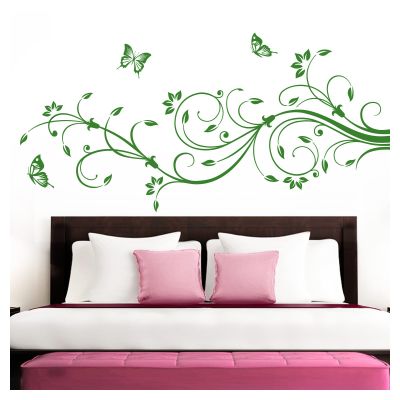 Grandora XXL Wall Decal, Floral Vines and Butterflies, Grass Green, 160 x 69 cm, W1073
