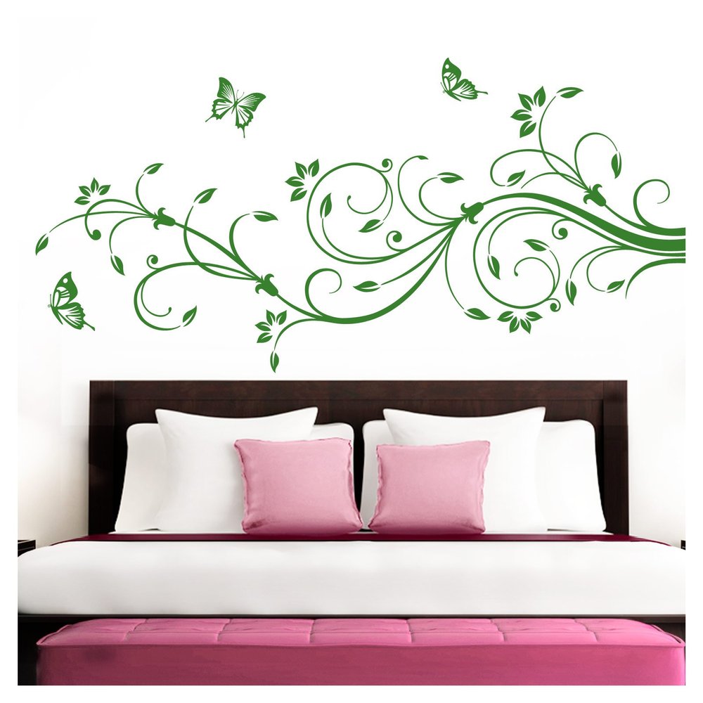 Grandora XXL Wall Decal, Floral Vines and Butterflies, Grass Green, 160 x 69 cm, W1073
