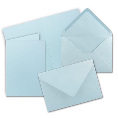 50 DIN B6 Folded Cards with Envelopes, Light Blue, 115 x 170 mm