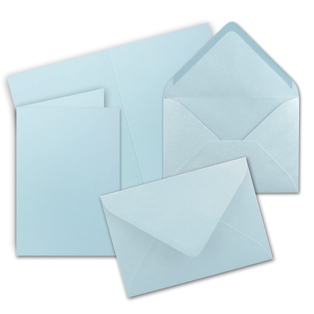 50 DIN B6 Folded Cards with Envelopes, Light Blue, 115 x 170 mm