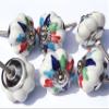 6 Antique White Ceramic Cabinet Knobs with Multicolor Flower Petals, Chrome Finish view 4