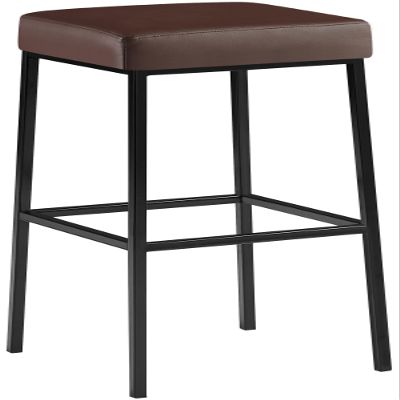 CLP Montreal Bar Stool | Upholstered Faux Leather Seat | Metal Frame | Brown and Black