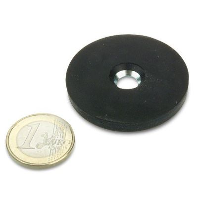 magnets4you Rubber-Coated Magnetic System with Hole, 43 mm, Approx. 10 kg Holding Force