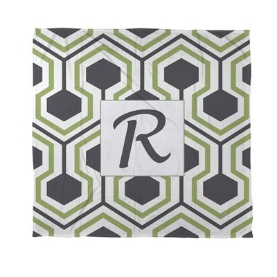 Manual Woodworker's & Weavers Coral Fleece Throw, 30 x 40 in, Monogrammed Letter R, Gray Honeycomb Pattern