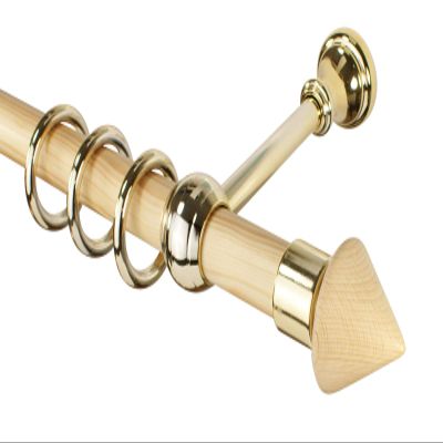 28 mm Curtain Rod, Wood and Plastic, Natural and Brass, 260 cm, Center-Split