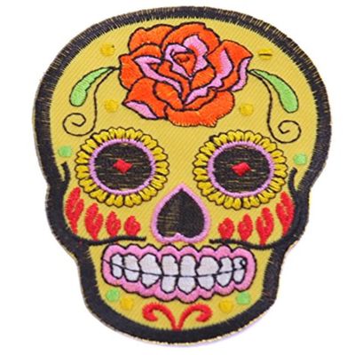 Skull Patch, Iron-On or Sew-On Applique, Mexico Skull, Yellow, 8.5 cm