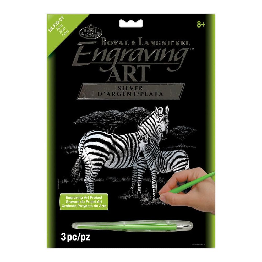 Royal Brush Silver Foil Engraving Kit, 8 x 10 in, Zebras