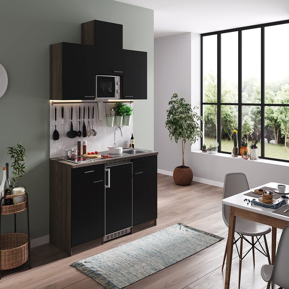 respekta Oliver KB150EYSMIC Kitchen Unit, Black, 150 cm Wide, with Appliances