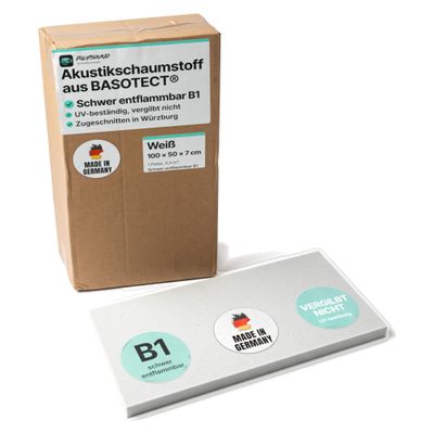 Basotect Acoustic Foam 100 x 50 x 7 cm, White, Self-Adhesive